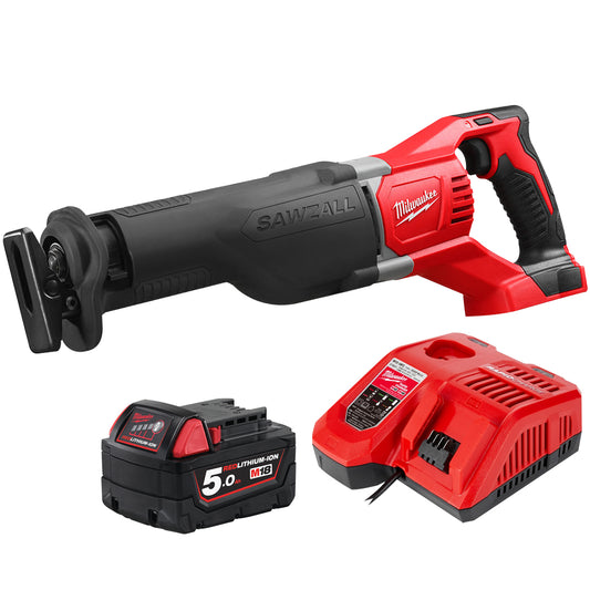 Milwaukee M18BSX-0 18V Heavy Duty Sawzall Reciprocating Saw with 1 x 5.0Ah Battery & Charger