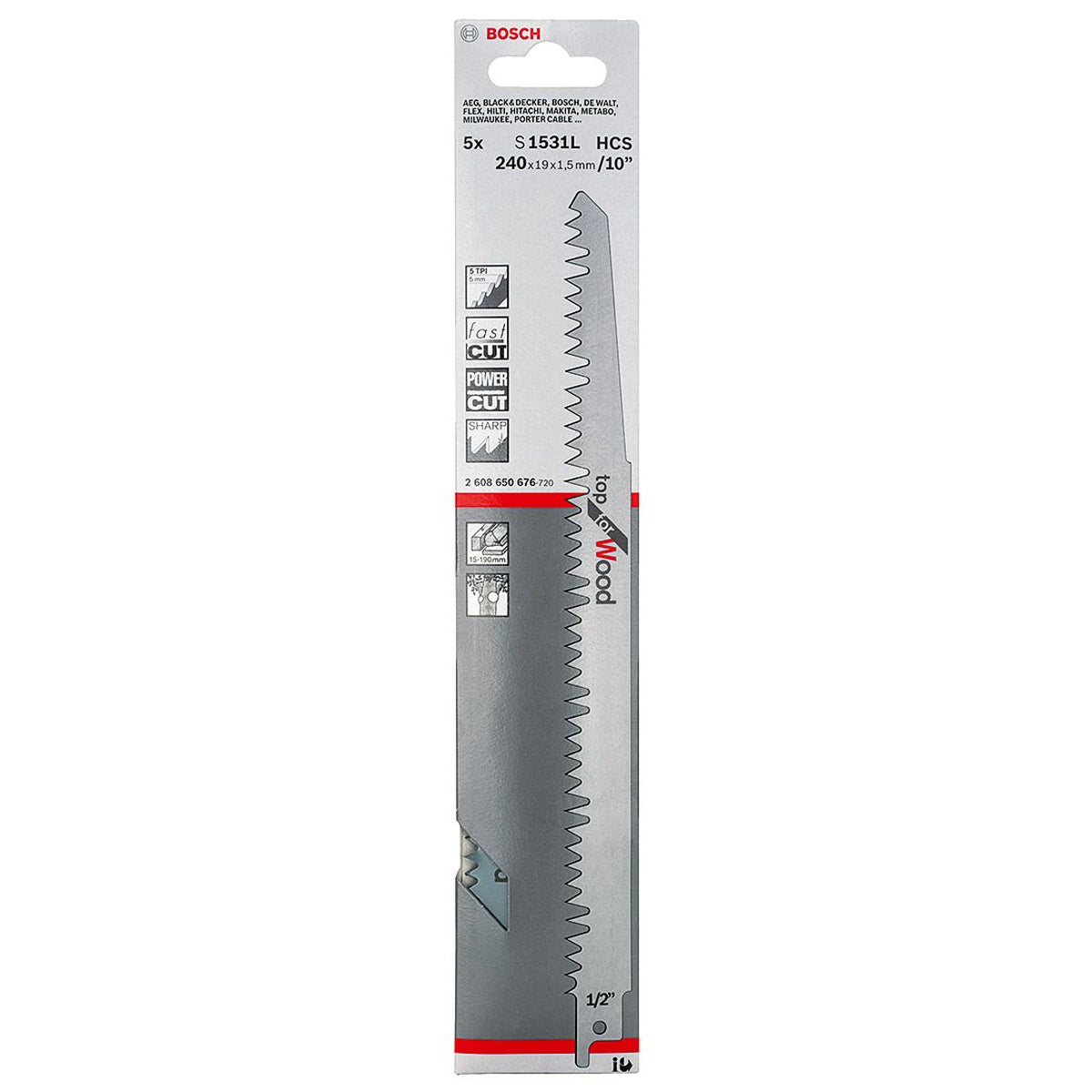 Bosch 240mm Sabre Saw Blades For Wood Sharp & Fast Cut S1531L Pack of 5