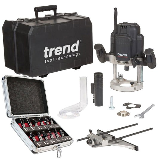Trend T12ELK 1/2" Variable Speed Plunge Router 2100W 110V With 12 Piece Set