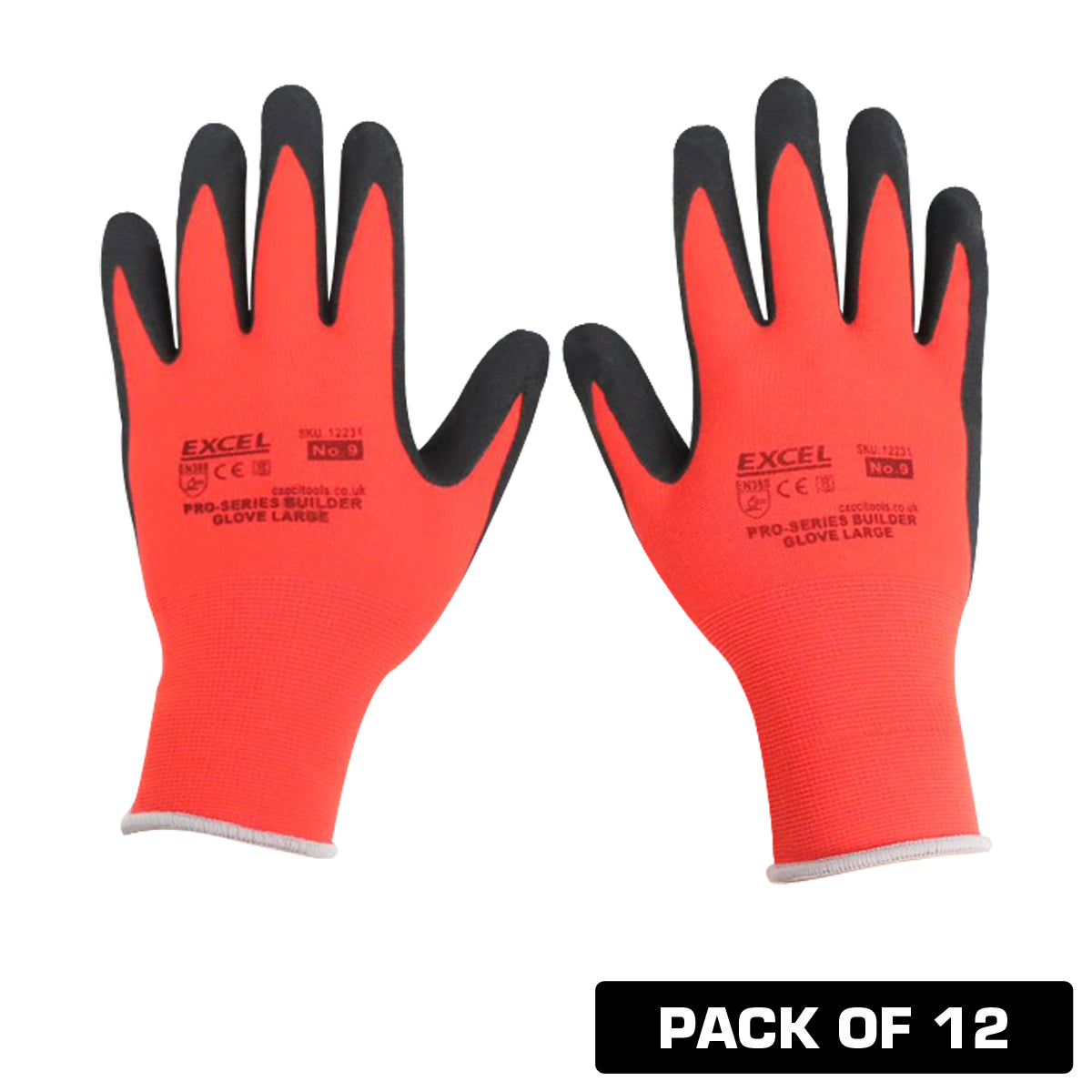 Excel Pro-Series Builder Gloves Red & Black Size L Pack of 12