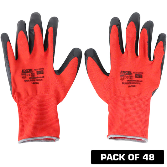 Excel Builder Gloves Red & Black Size XL Pack of 48