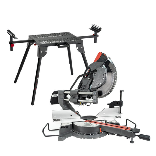 Excel Sliding Mitre Saw Double Bevel 305mm 240V/1800W & Laser with Universal Stand