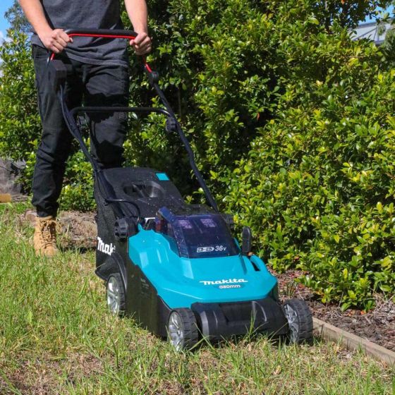 Makita DLM382CT2 36V 38cm Cordless Lawn Mower With 2 x 5.0Ah Batteries & DC18SH Twin Port Charger