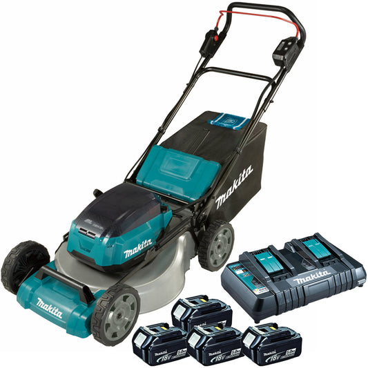 Makita DLM530PT4 36V LXT Brushless 530mm Lawn Mower With 4 x 5.0Ah Batteries & Twin Port Charger