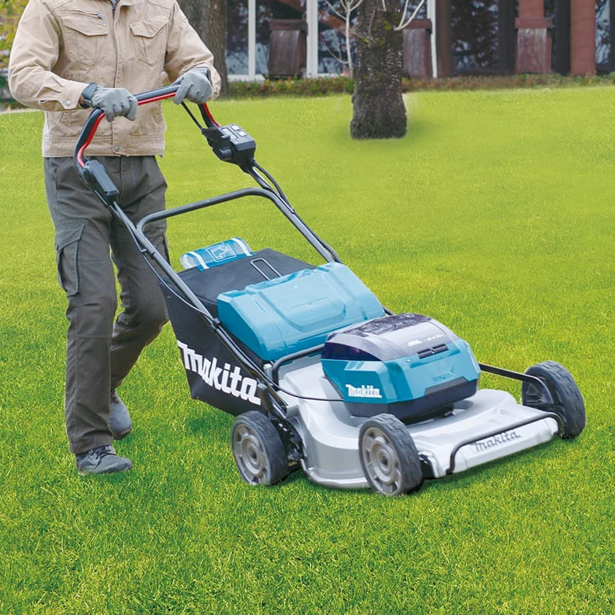 Makita DLM533PT4 36V LXT Brushless 530mm Lawn Mower With 4 x 5.0Ah Batteries & Twin Port Charger