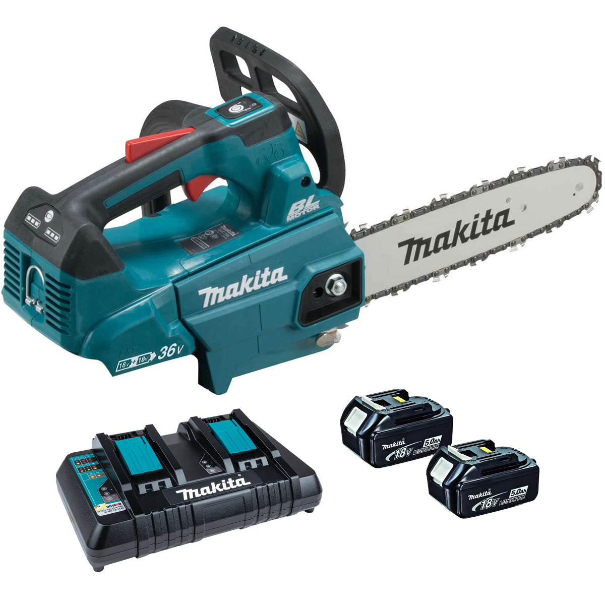 Makita DUC256PT2 36V Brushless Chainsaw 25cm with 2 x 5.0Ah Batteries & Charger