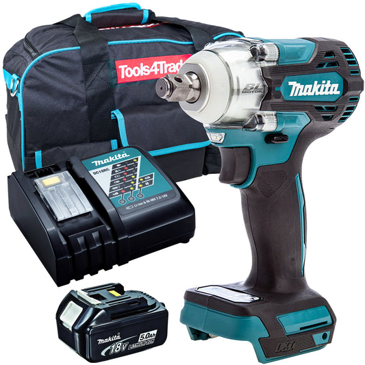 Makita DTW300Z 18V Brushless 1/2" Impact Wrench with 1 x 5.0Ah Battery Charger & Tool Bag