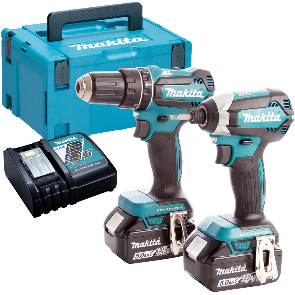 Makita DLX2283TJ 18V LXT 2 Piece Brushless Kit 2 x 5.0Ah Batteries & Charger In Case