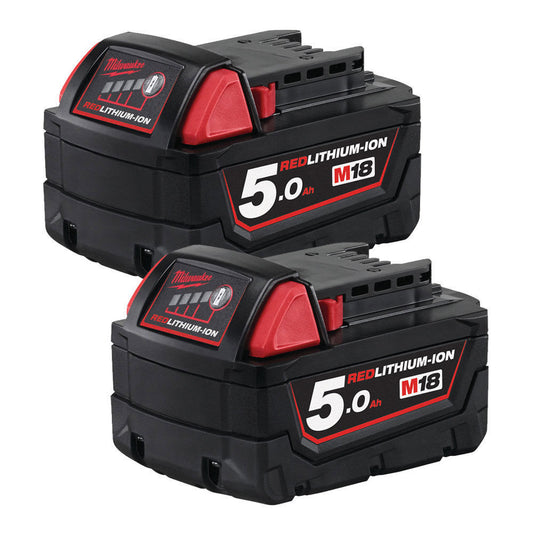 Milwaukee M18B5X2 M18 18V Red Lithium-ion 5.0Ah Batteries Pack of Two