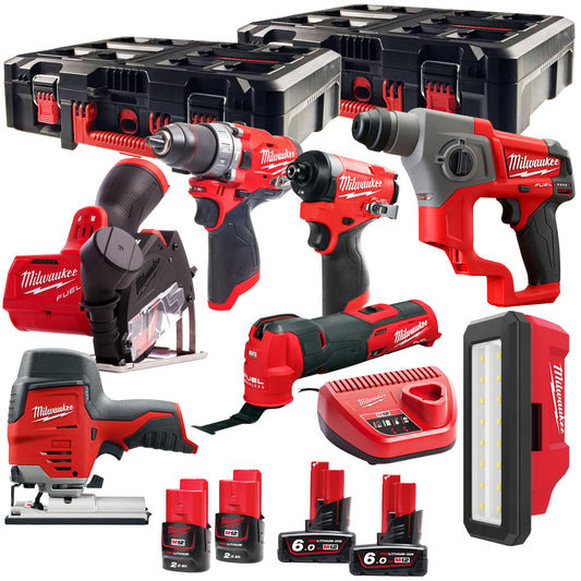 Milwaukee M12FPP7A2-624P 12V Fuel 7 Piece Tool Kit with 4 x Battery Charger & Cases 4933492382