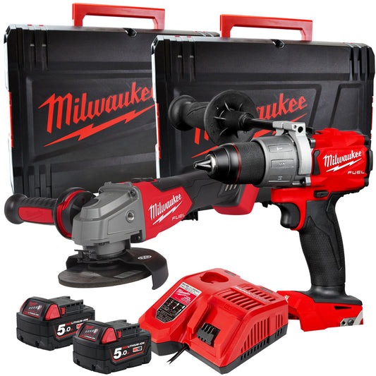 Milwaukee M18FPP2H3-502X 18V Fuel Combi Drill and Angle Grinder with 2 x 5.0Ah Battery & Charger 4933492642