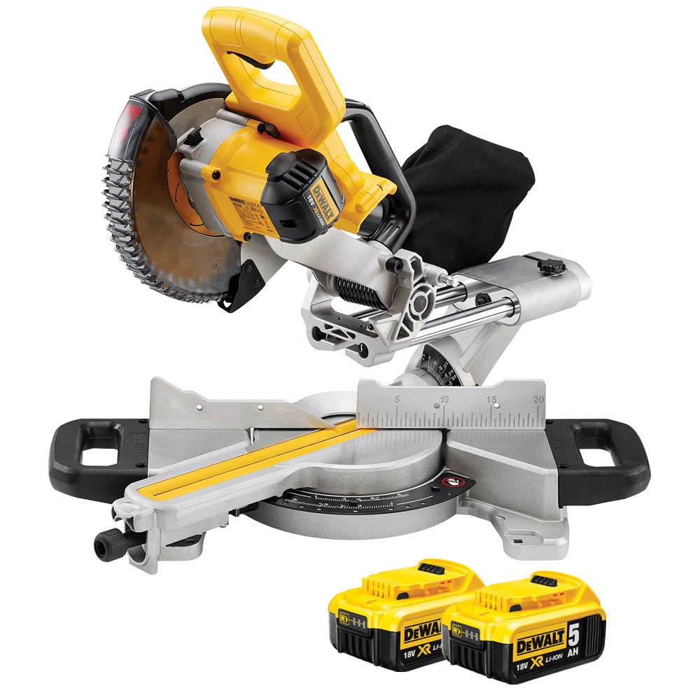 DeWalt DCS365N 18v XR 184mm XPS Slide Mitre Saw Body With 2 x 5.0Ah Batteries