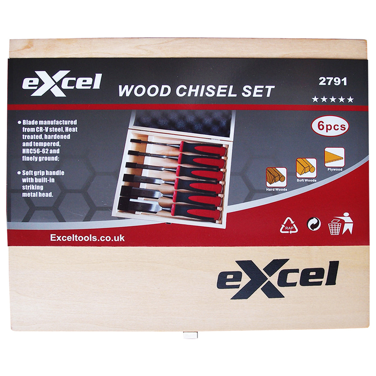 Excel Wood Chisel Bevel Edged Chrome Vanadium 6 Piece Set 6mm - 32mm