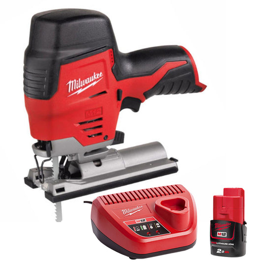 Milwaukee M12JS-0 12V Cordless Compact Jigsaw with 1 x 2.0Ah Battery & Charger