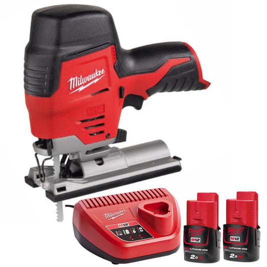 Milwaukee M12JS-0 12V Cordless Compact Jigsaw with 2 x 2.0Ah Batteries & Charger