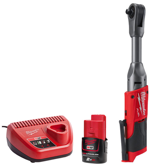 Milwaukee M12FIR38LR-0 12V FUEL Brushless Long Reach 3/8in Ratchet with 1 x 2.0Ah Battery & Charger