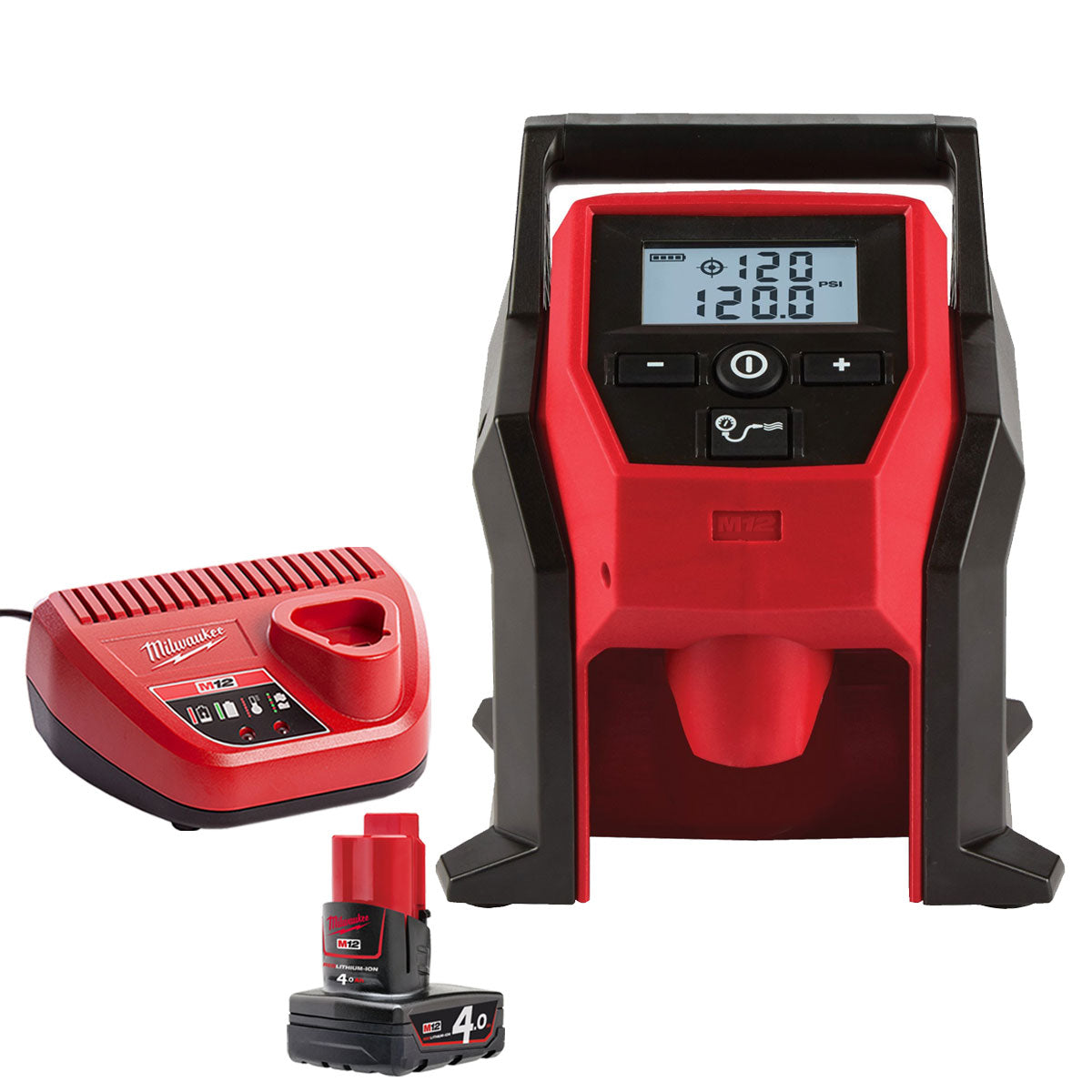 Milwaukee M12BI-0 M12 12V Compact Inflator with 1 x 4.0Ah Battery & Charger