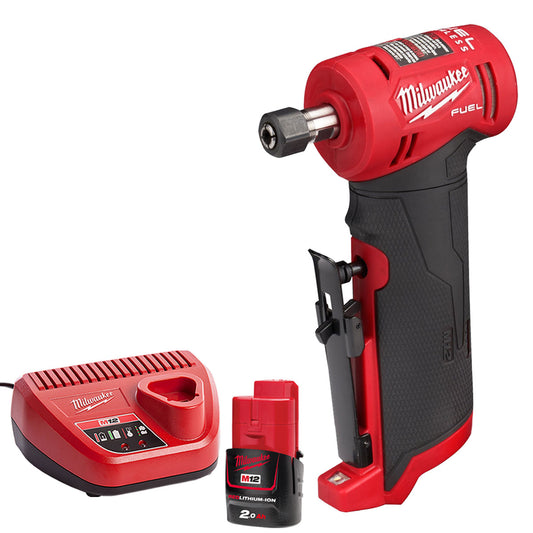 Milwaukee M12FDGA-0 12V Fuel Brushless Angled Die Grinder with 1 x 2.0Ah Battery & Charger