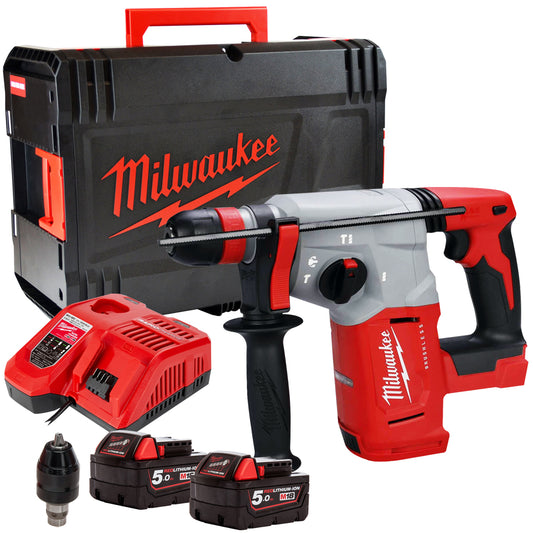 Milwaukee M18BLHX-0X 18V Brushless SDS-Plus Hammer Drill with 2 x 5.0Ah Battery & Charger