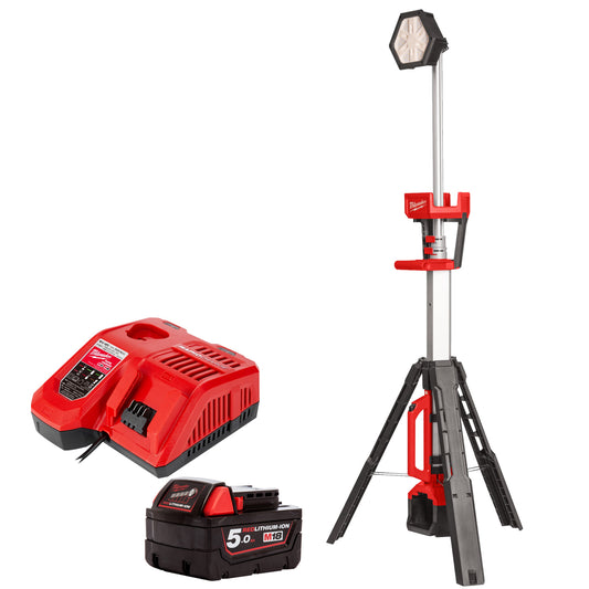 Milwaukee M18SAL2-0 18V LED Stand Light with 1 x 5.0Ah Battery & Charger