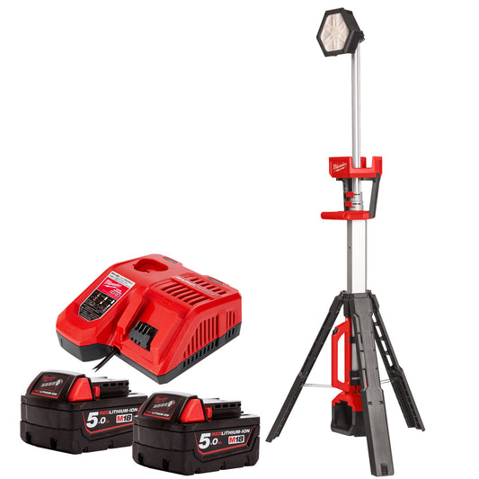 Milwaukee M18SAL2-0 18V LED Stand Light with 2 x 5.0Ah Battery & Charger