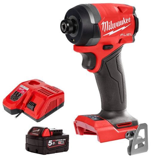 Milwaukee M18FID3-0 18V Fuel Brushless 1/4" Impact Driver with 1 x 5.0Ah Battery & Charger