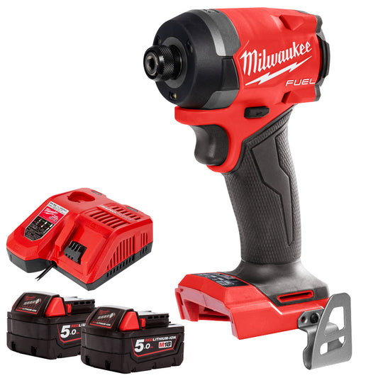 Milwaukee M18FID3-0 18V Fuel Brushless 1/4" Impact Driver with 2 x 5.0Ah Battery & Charger