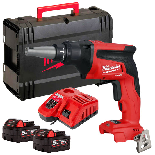 Milwaukee M18 FSG-0X 18V Fuel Brushless Drywall Screwgun with 2 x 5.0Ah Battery & Charger