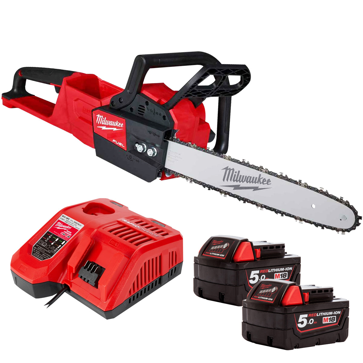 Milwaukee chainsaw store with 5.0 battery