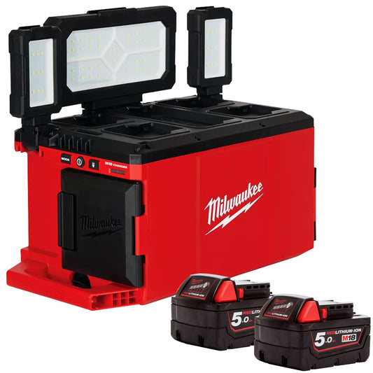 Milwaukee M18POALC-0 18V Packout Area Light & Charger with 2 x 5.0Ah Battery