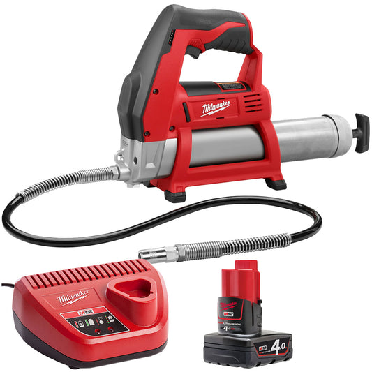 Milwaukee M12GG-0 12V Cordless Grease Gun with 1 x 4.0Ah Battery & Charger