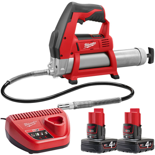 Milwaukee M12GG-0 12V Cordless Grease Gun with 2 x 4.0Ah Batteries & Charger