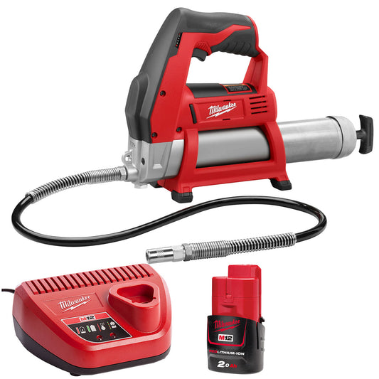 Milwaukee M12GG-0 12V Cordless Grease Gun with 1 x 2.0Ah Battery & Charger