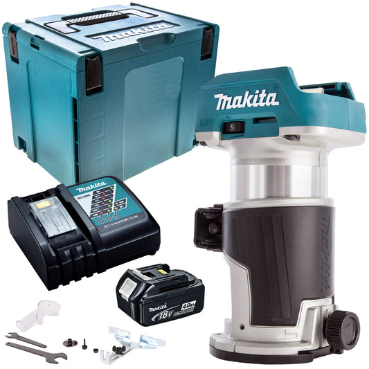 Makita DRT50ZJ 18V Brushless Router Trimmer with 1 x 4.0Ah Battery & Charger