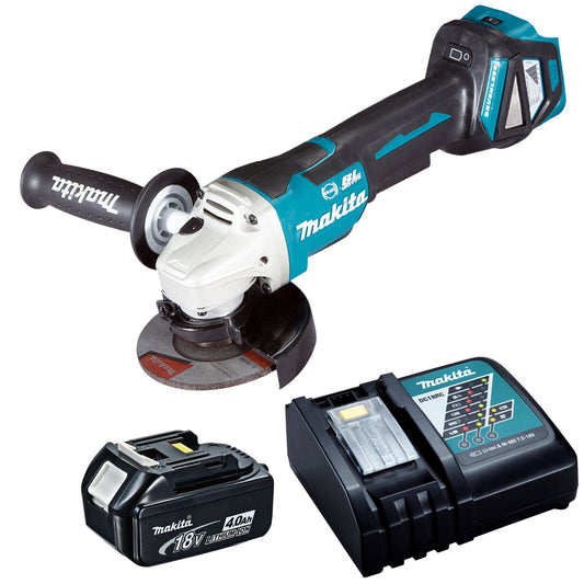 Makita DGA463Z 18V Brushless 115mm Angle Grinder with 1 x 4.0Ah Battery & Charger