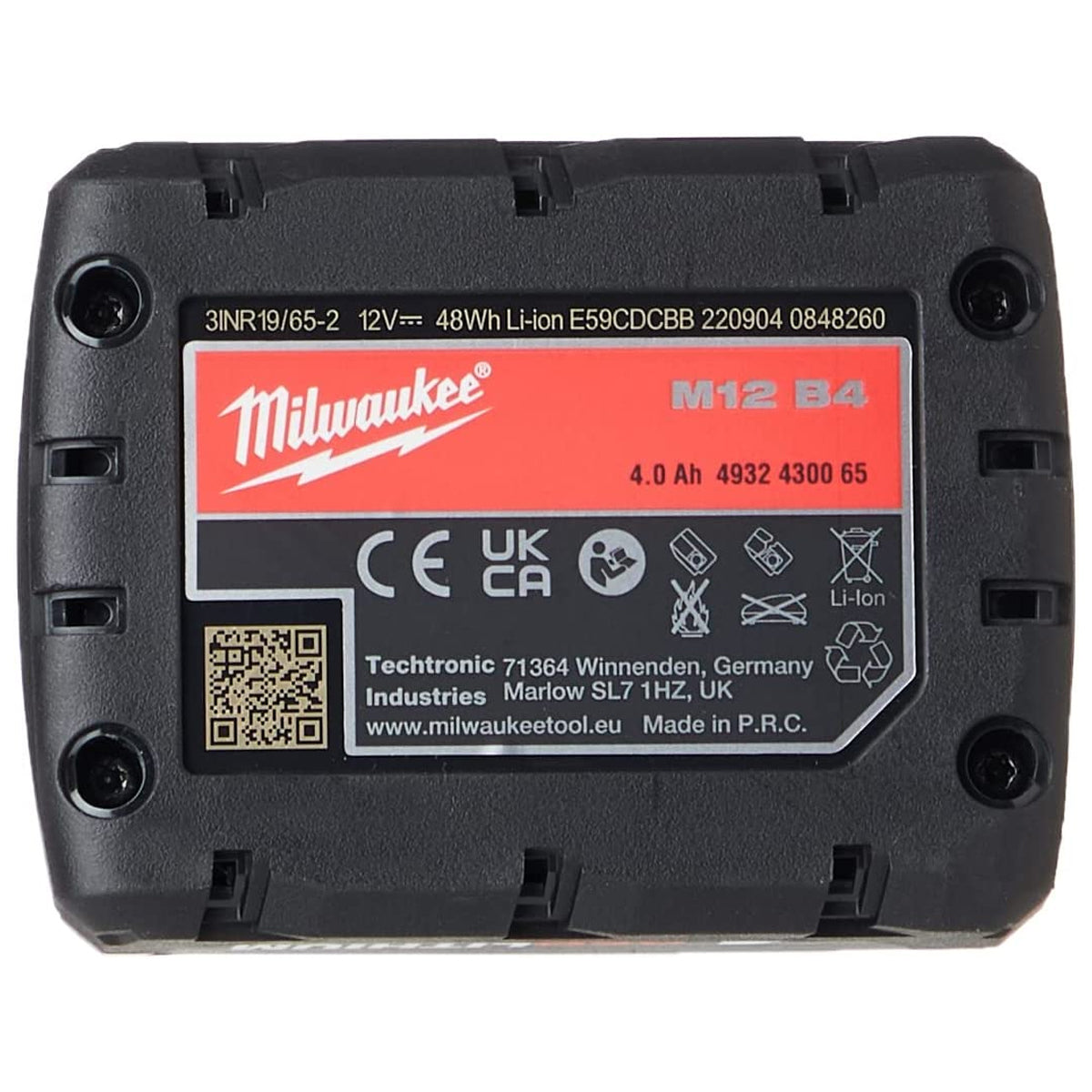 Milwaukee M12B4 12V Li-ion 4.0Ah Battery 4932430065