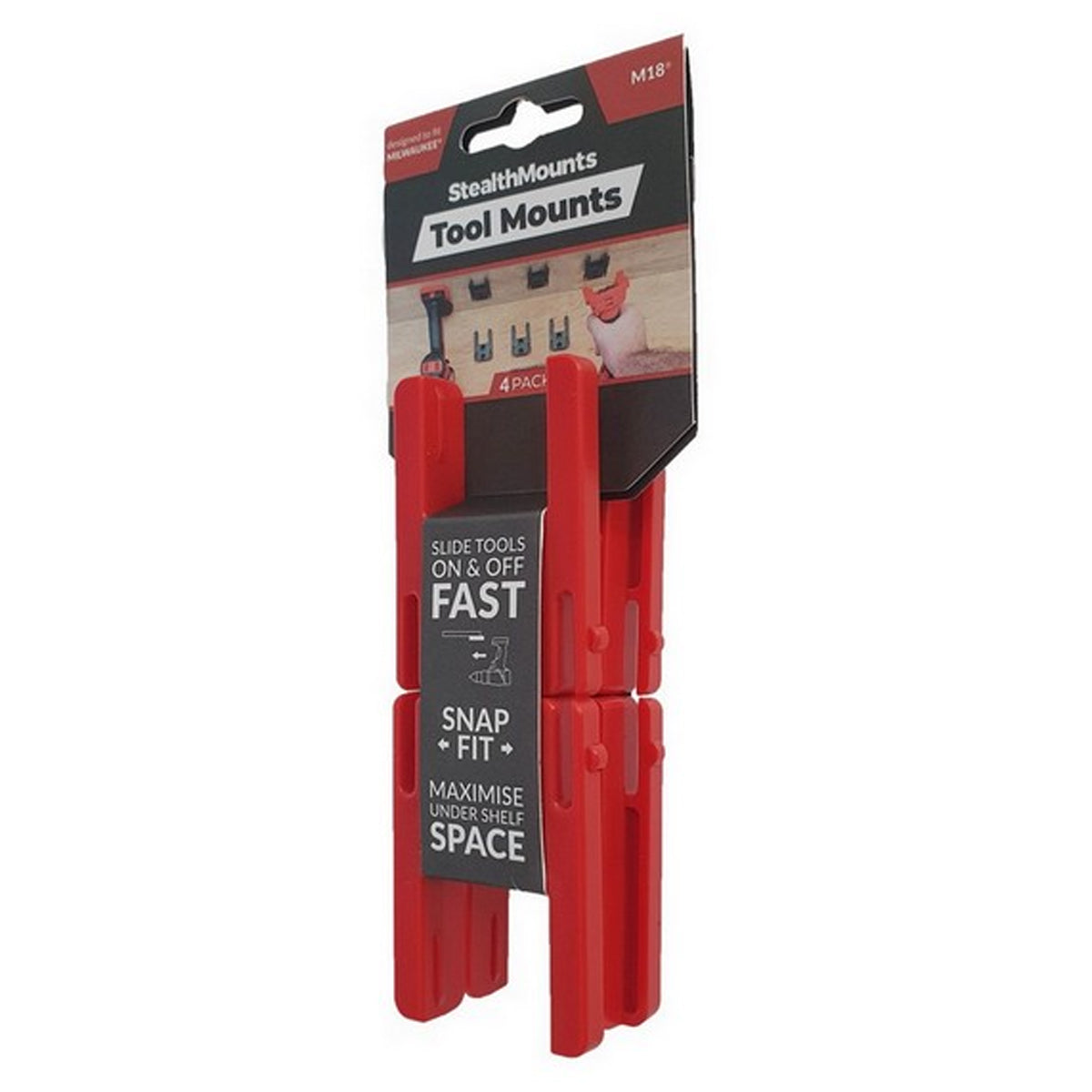 StealthMounts Milwaukee M18 Battery Mounts Pack of 6 SMT-BM-MW18-RED