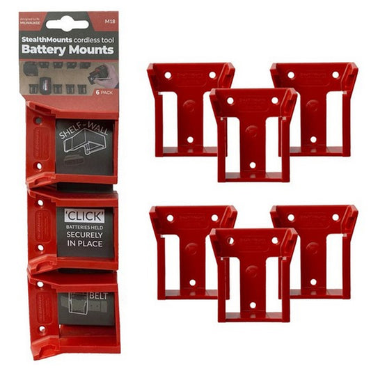 StealthMounts Milwaukee M18 Battery Mounts Pack of 6 SMT-BM-MW18-RED