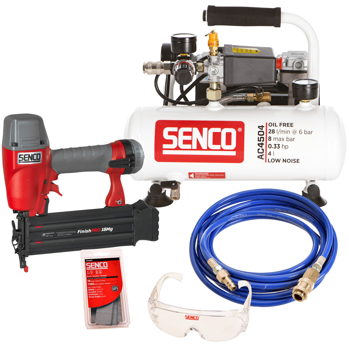 Senco AFN0024KITUK2 Finish Pro Brad Nailer & Low Noise Compressor 240V