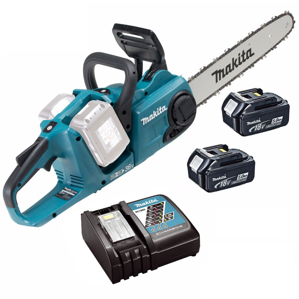 Makita DUC353Z 18v Twin 36V Brushless Chainsaw With 2 x 5Ah Batteries Charger