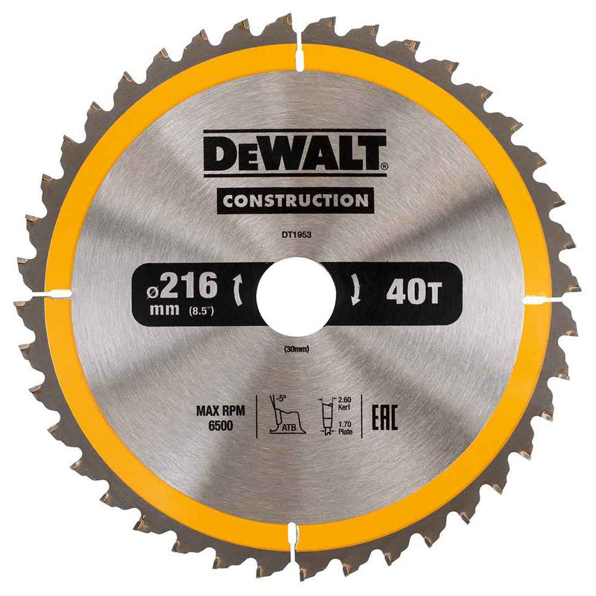 DeWalt 216mm 24T Construction Circular Saw Blade DT1952QZ