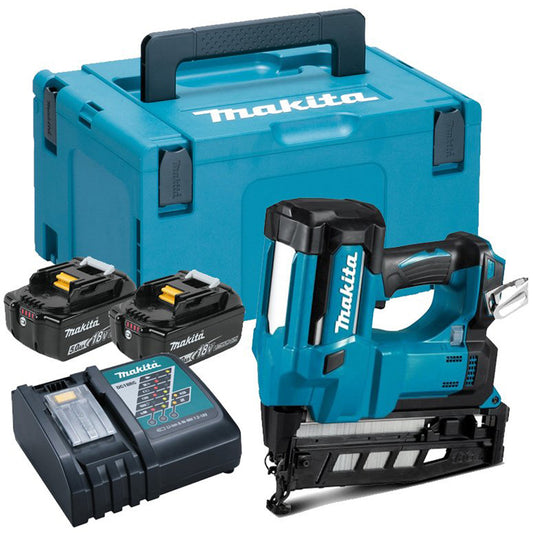 Makita DBN600RTJ 18V Second Fix 16Ga Straight Finish Nailer With 2 x 5.0Ah Batteries Charger In Case
