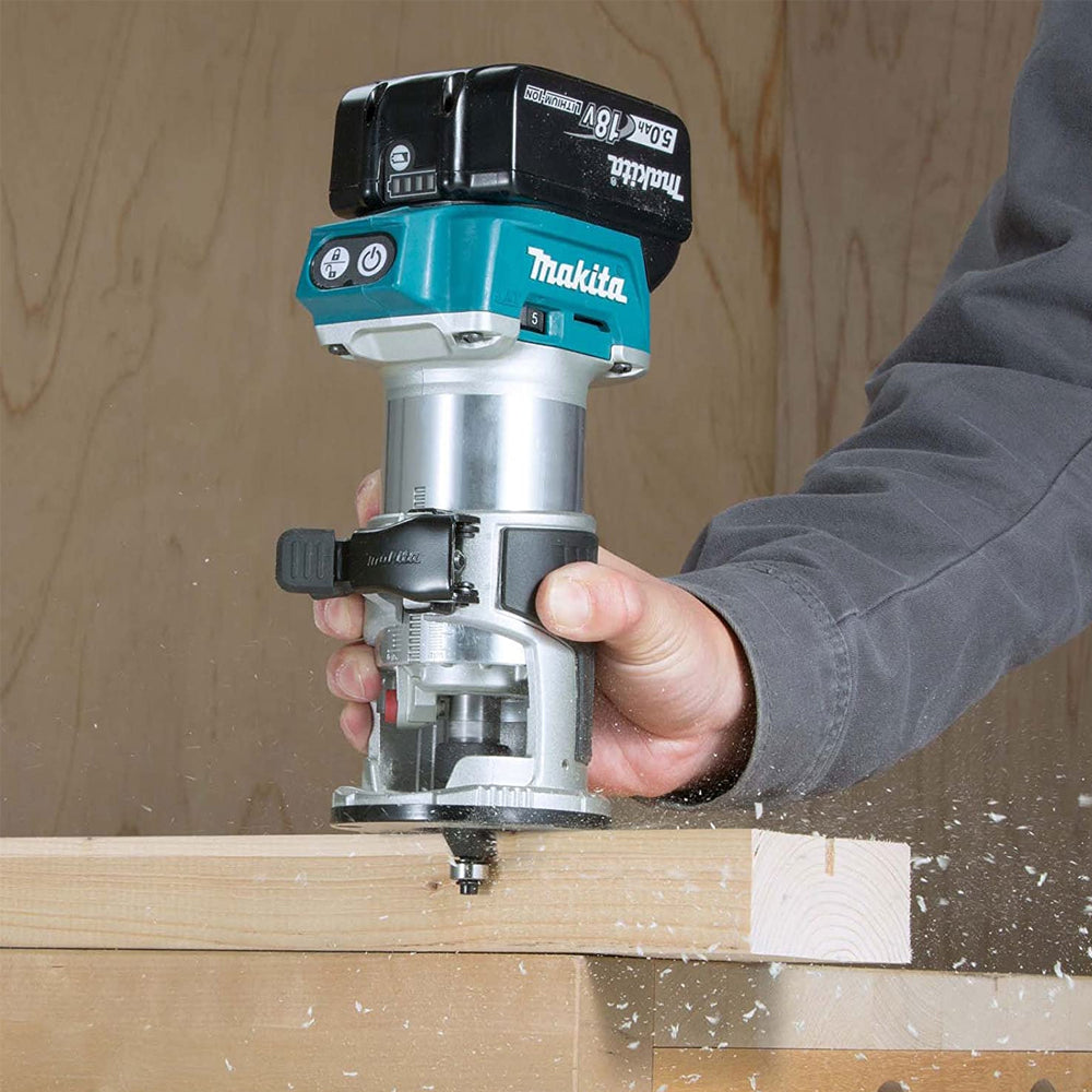 Makita DRT50Z 18V Brushless Router Trimmer with Plunge Router Base & Dust Nozzle Set