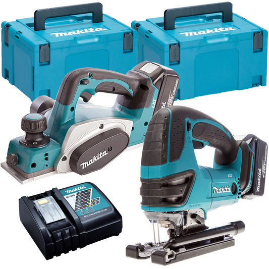 Makita T4T8080TJ 18V 82mm Planer + Jigsaw Twin Pack with 2 x 5.0Ah Batteries & Charger in Case