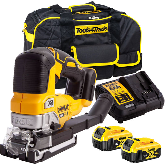 DeWalt DCS334N 18V Brushless Top Handle Jigsaw with 2 x 5.0Ah Batteries & Charger in Bag