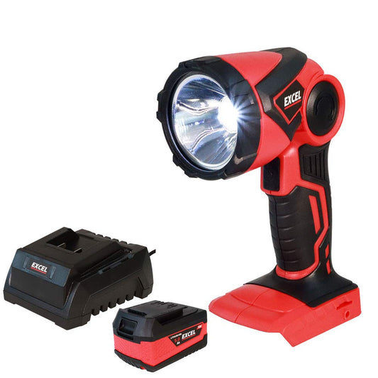 Excel 18V Cordless LED Flashlight Torch with 1 x 5.0Ah Battery & Charger