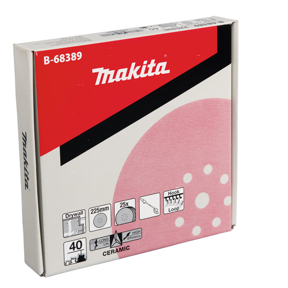 Makita B-68389 225MM K40 Abrasive Disc Velcro Pack of 25 Pieces