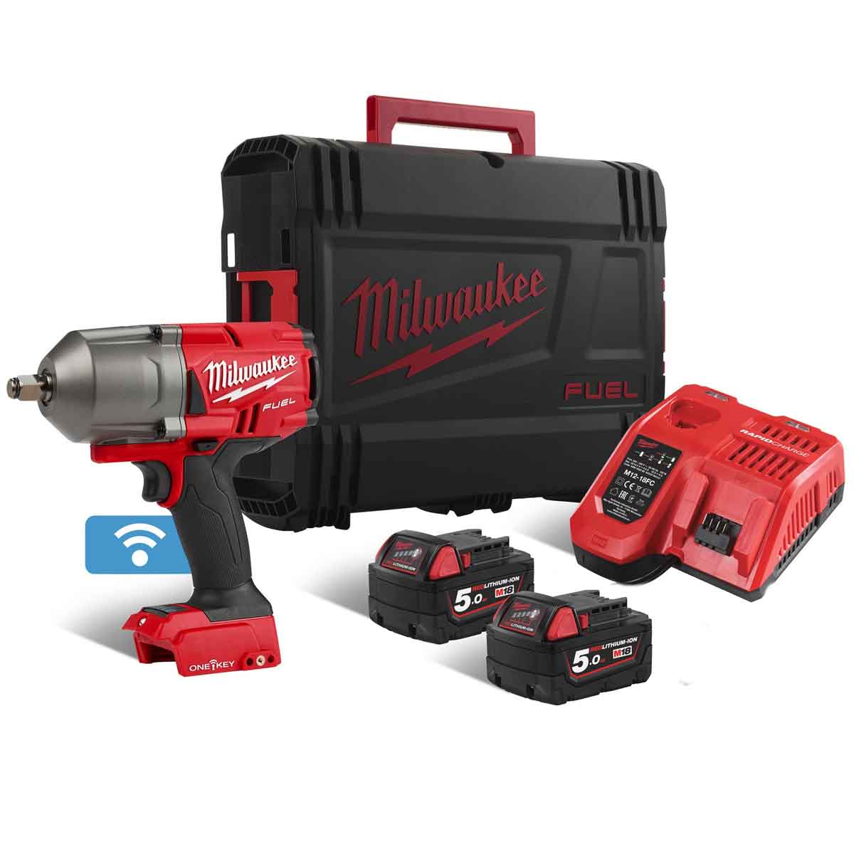 Milwaukee M18ONEFHIWF12-502X 18V Brushless Impact Wrench with 2 x 5.0Ah Batteries & Charger in Case 4933459728