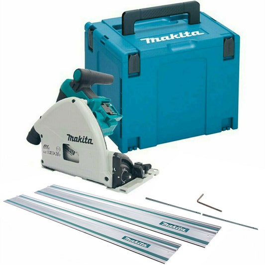 Makita DSP600ZJ 36V/18V Brushless Plunge Saw with 2 x Guide Rails & Connector