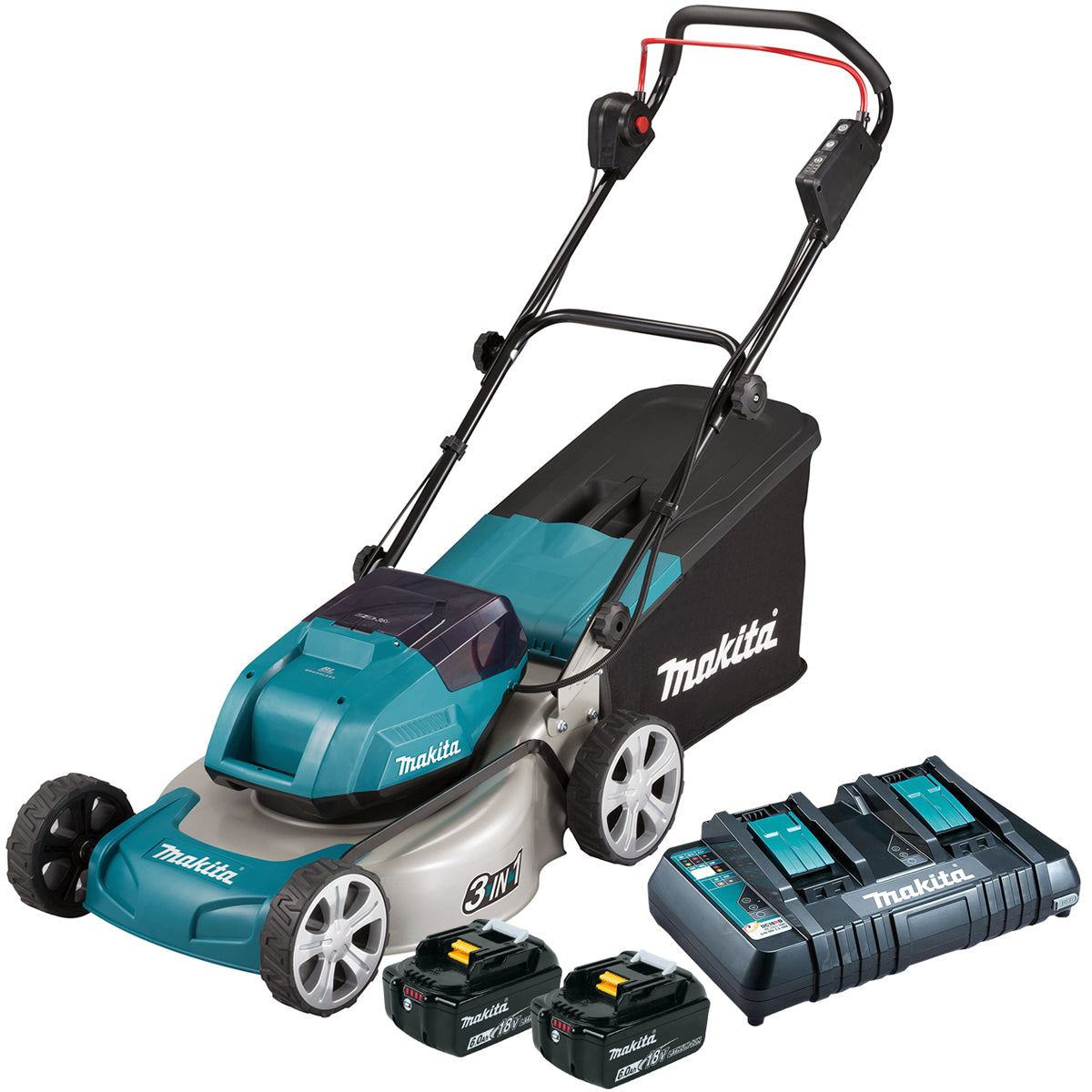 Makita DLM460PG2 36V LXT Brushless 460mm Lawn Mower With 2 x 6.0Ah Batteries & Charger